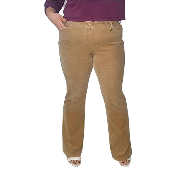Michael Kors Tan Stretch Corduroy Pants Gold Ascents Sz 14 - Picture 2 of 9